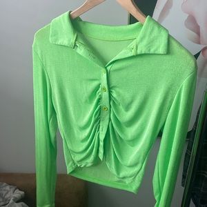 Green ruched button up